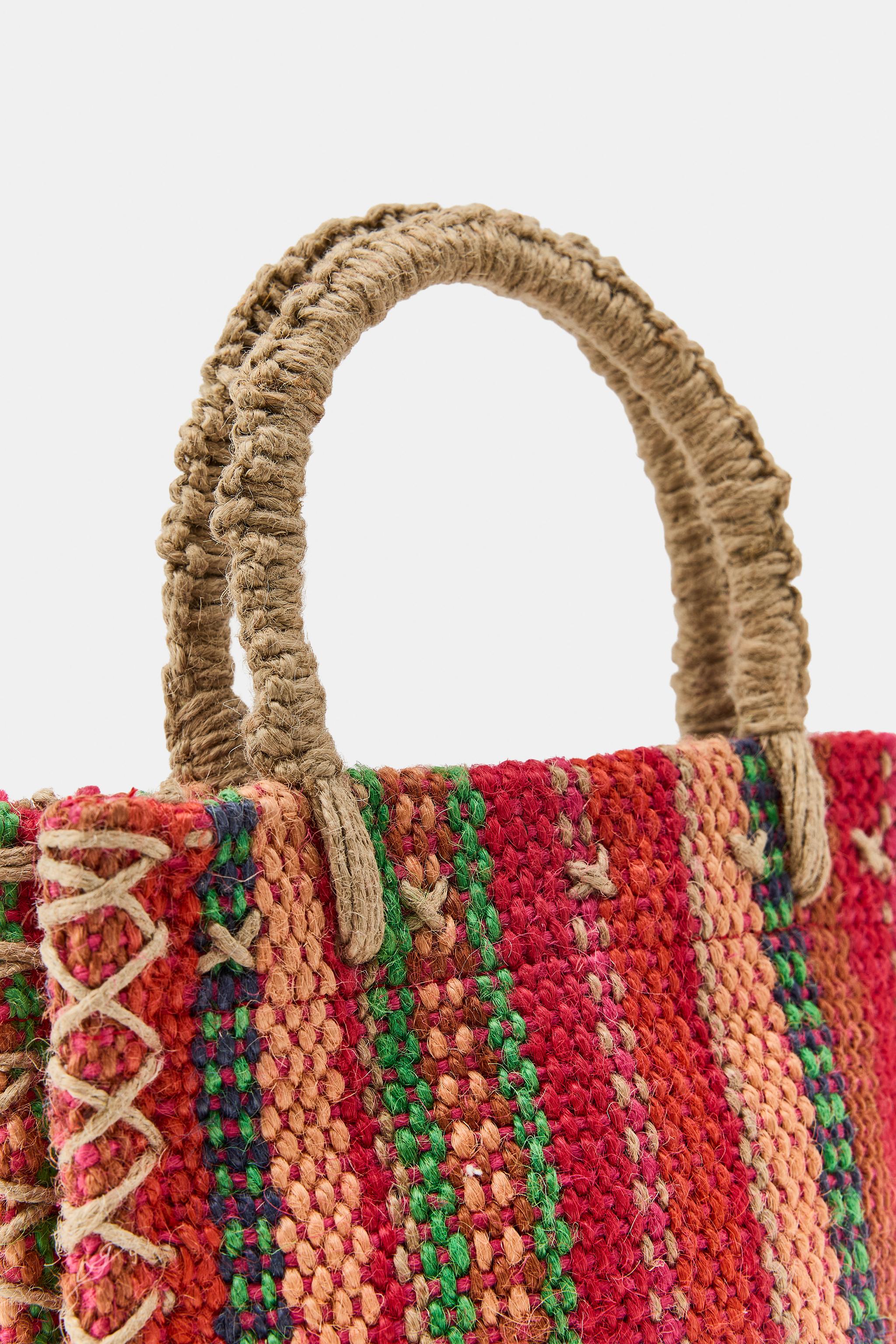 MINI SAC CARRÉ RAYURES 100% JUTE